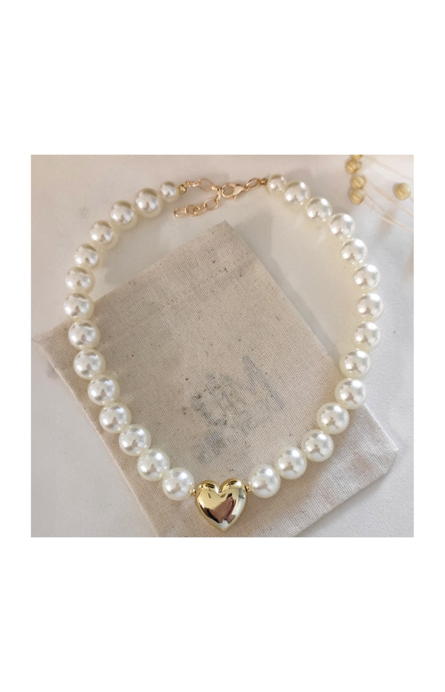 Collier - Laiton plaqué or & perles