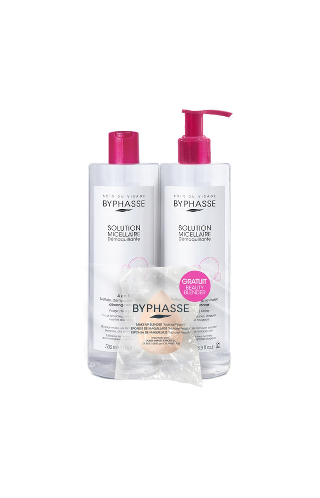 Pack solution micellaire - Peaux sensibles - 2 x 500 ml + éponge blender offert
