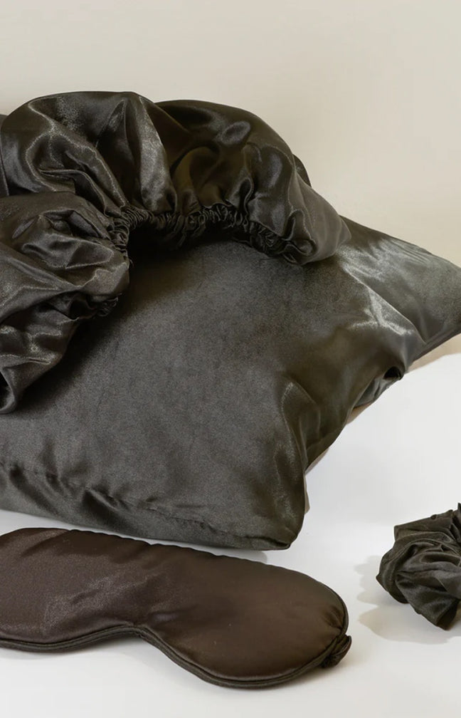 Kit de nuit en satin - Noir - 4 produits