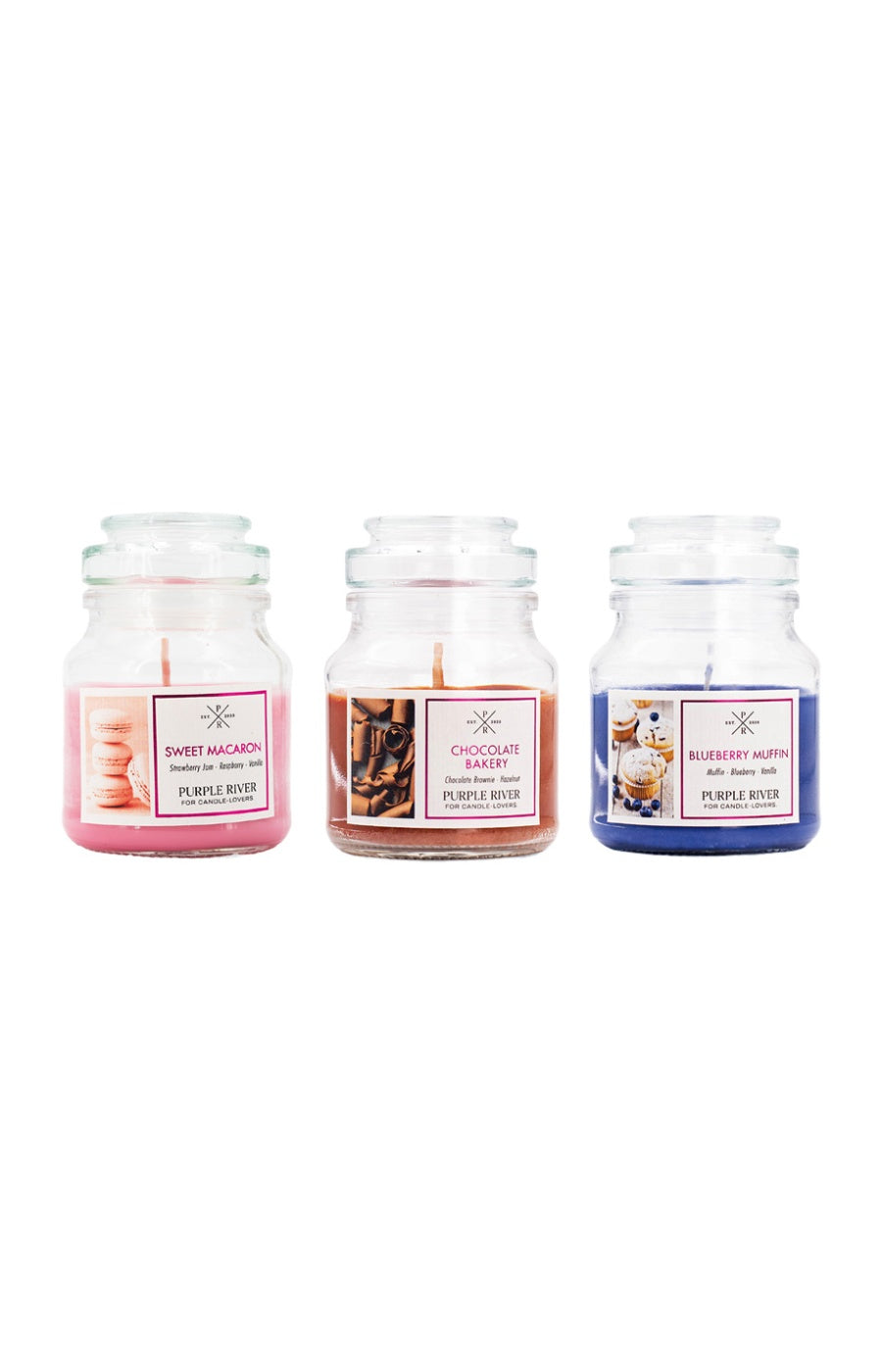 Set bougies parfumées - Sweet Macaron, Chocolate Bakery, Blueberry Muffin - 3 x 113 g