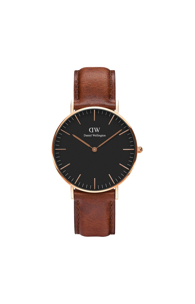 Montre à quartz - Cuir & plaqué or rose - Homme