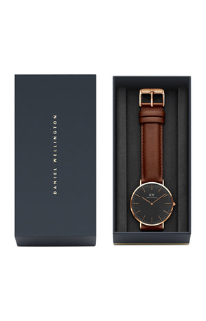 Montre à quartz - Cuir & plaqué or rose - Homme