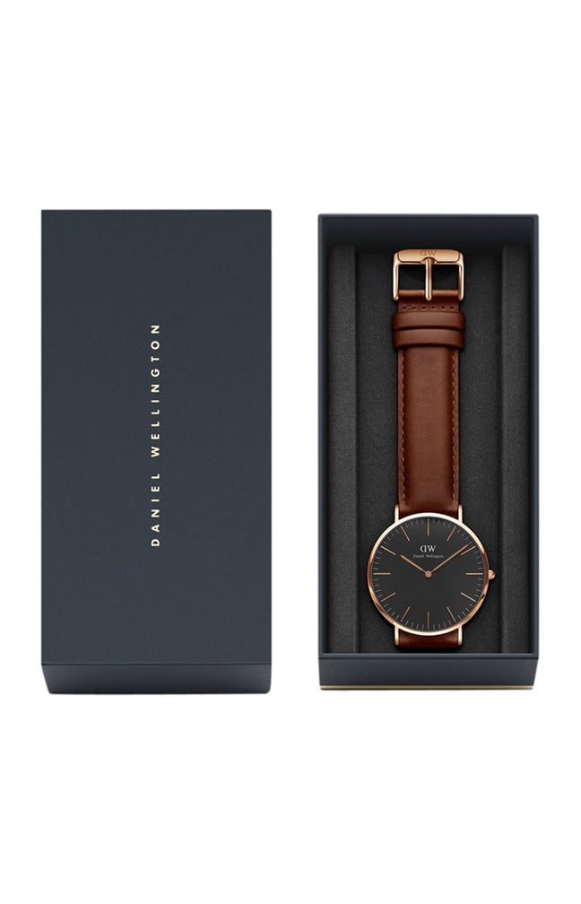 Montre à quartz - Cuir & plaqué or rose - Homme
