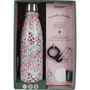 Coffret bouteille isotherme fleurie - Acier inoxydable - 50 cl