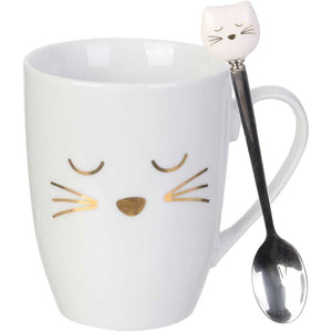 Mug avec cuillère chat - Blanc