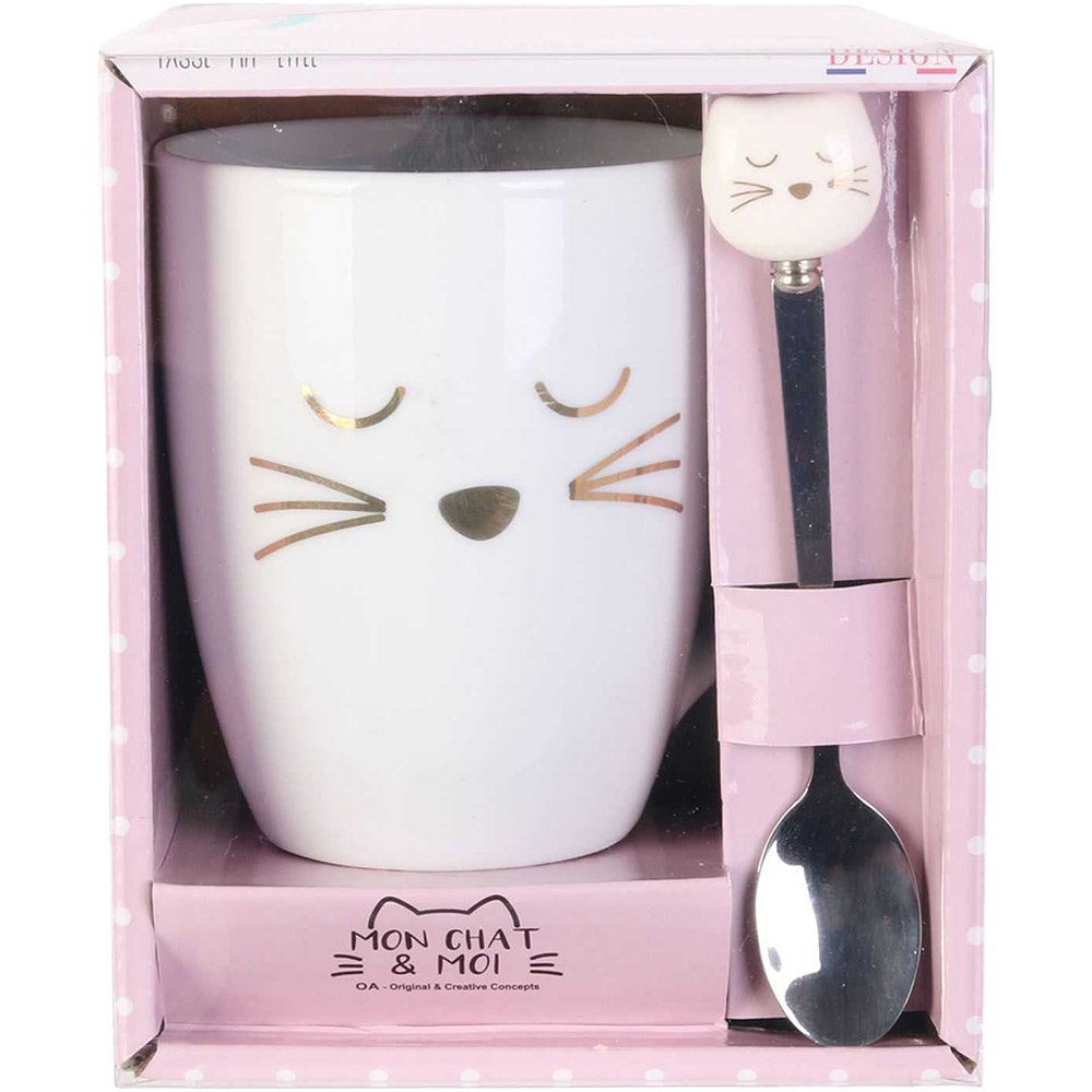 Mug avec cuillère chat - Blanc