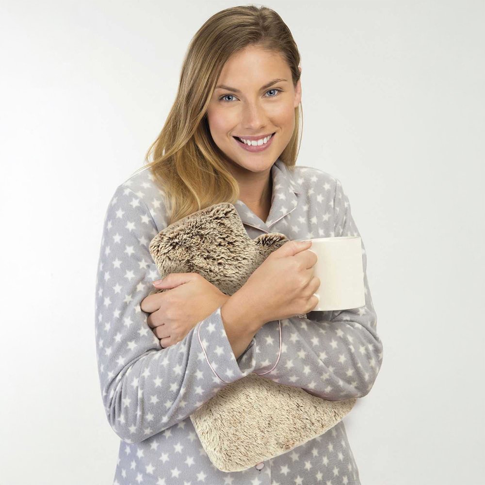 Bouillotte billes de céramique micro-ondable - Fausse fourrure - Beige