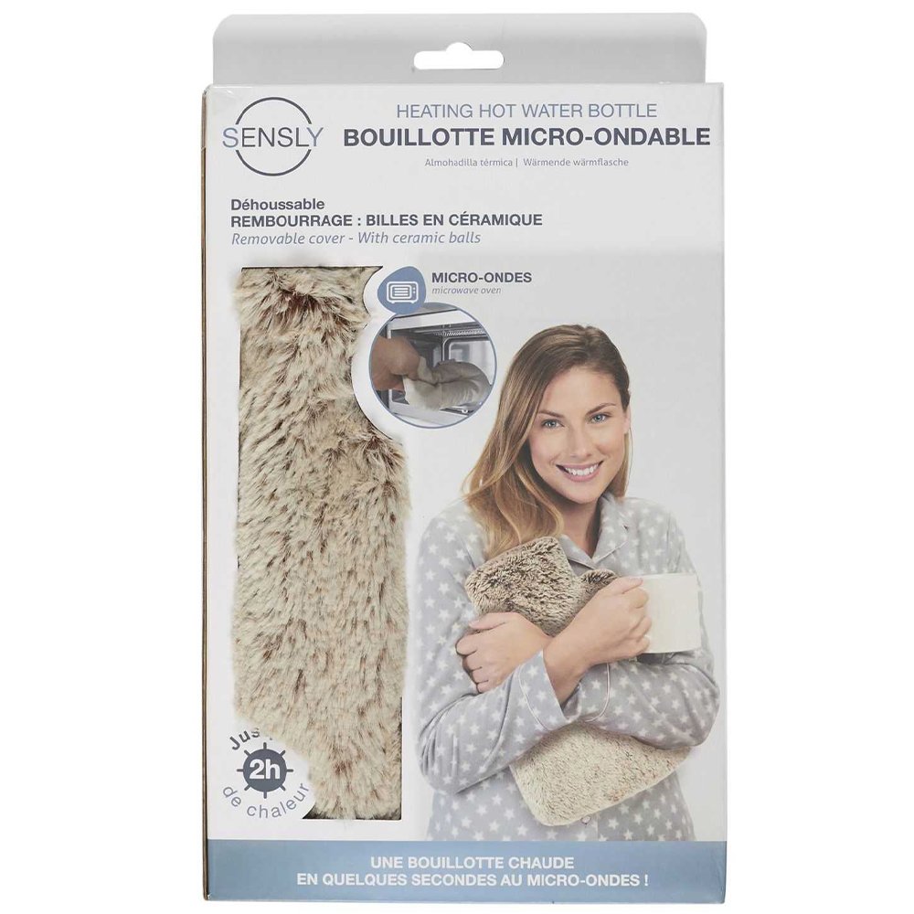 Bouillotte billes de céramique micro-ondable - Fausse fourrure - Beige