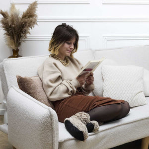 Chaussons micro-ondables -  Imitation fourrure - Crème