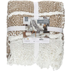 Plaid tressé à franges - Beige