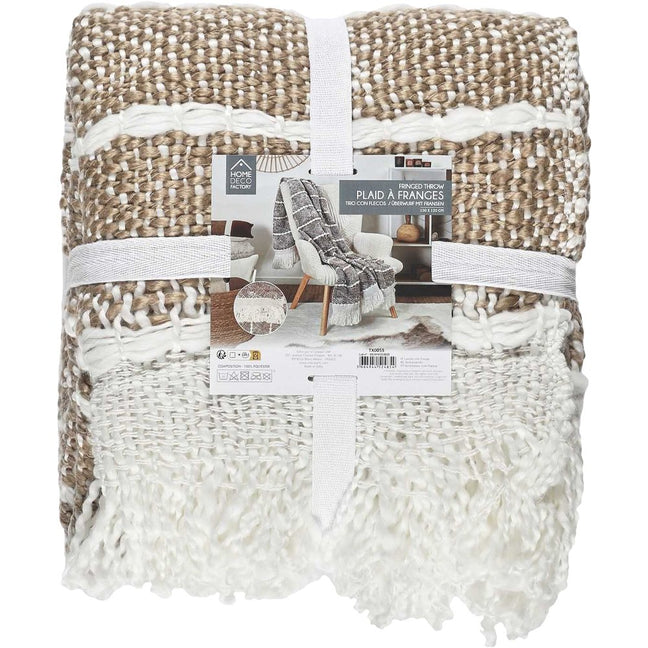 Plaid tressé à franges - Beige