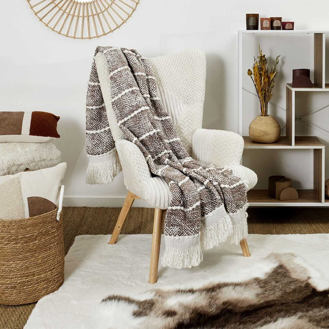 Plaid tressé à franges - Beige