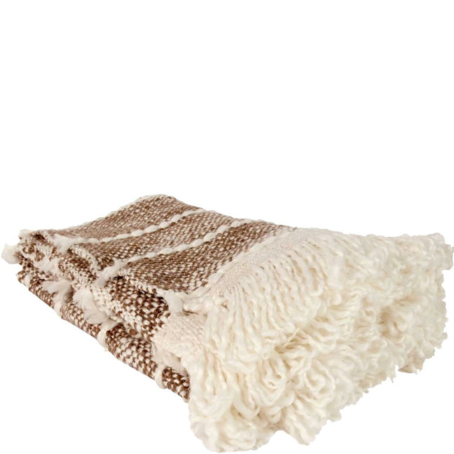 Plaid tressé à franges - Beige