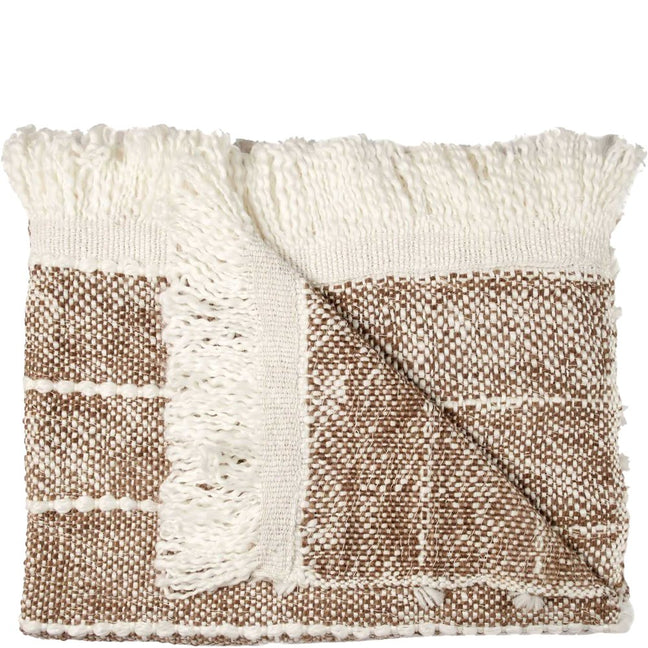Plaid tressé à franges - Beige