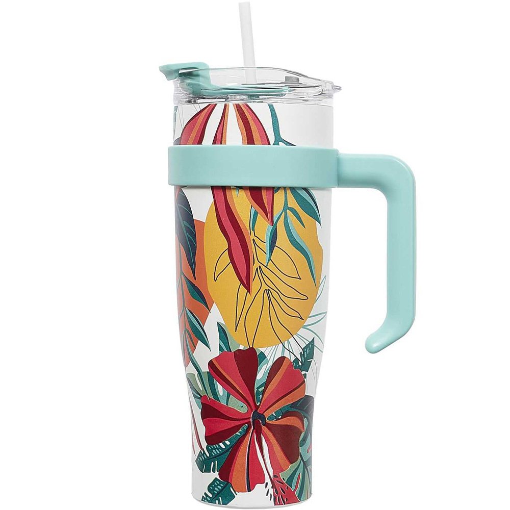 Mug de transport - Fleurs tropicales - Coloris aléatoire - 1,2 L
