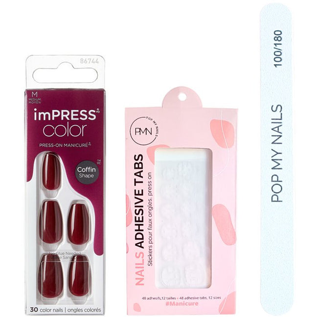 Kit de faux ongles - imPRESS Color Coffin - Winery in New York - 30 capsules