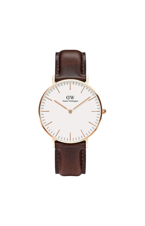 Montre à quartz - Acier inoxydable doré rose & cuir - Homme