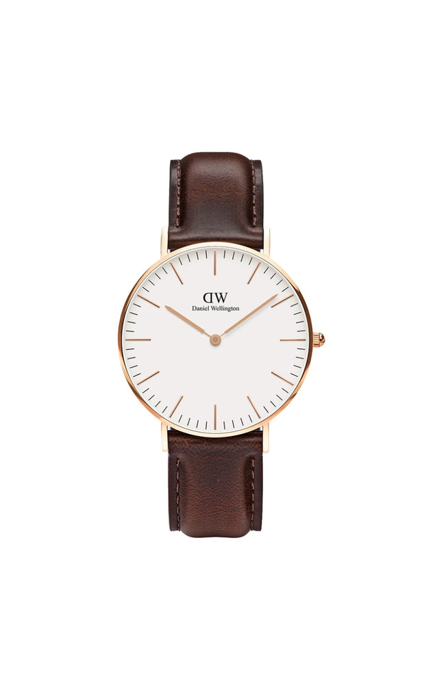 Montre à quartz - Acier inoxydable doré rose & cuir - Homme