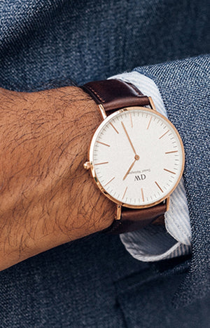 Montre à quartz - Acier inoxydable doré rose & cuir - Homme