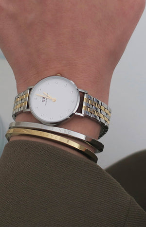 Montre à quartz - Acier inoxydable argenté & doré & cristaux - Femme