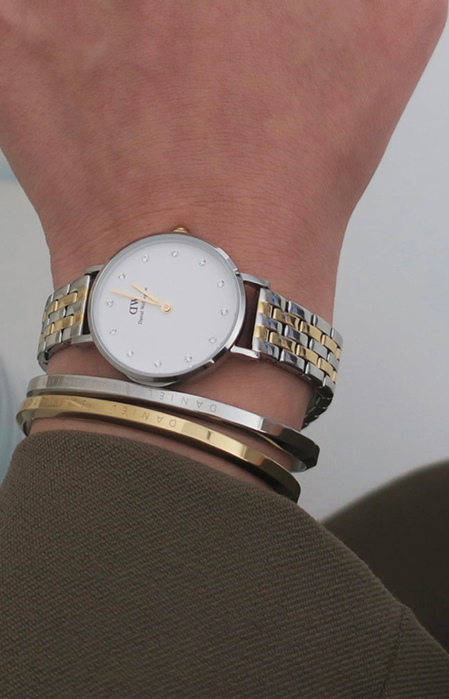 Montre à quartz - Acier inoxydable argenté & doré & cristaux - Femme