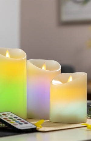 Bougies LED multicolores - Effet Flamme - 3 Unités