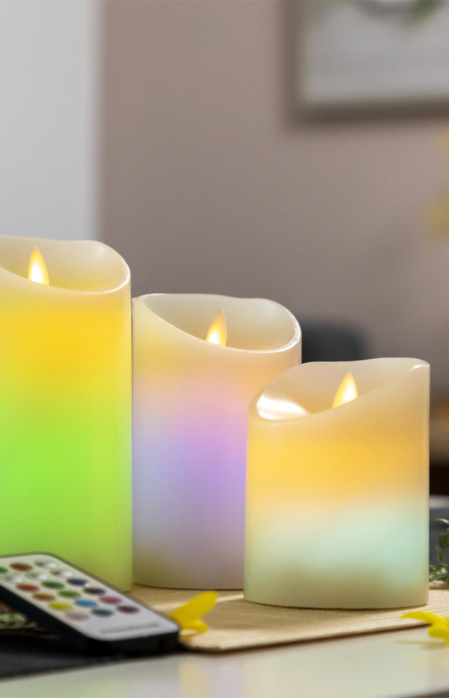 Bougies LED multicolores - Effet Flamme - 3 Unités