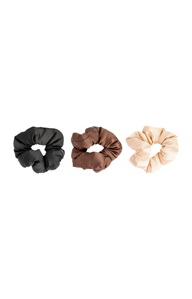 Trio de chouchous en satin - Marron & beige - Cheveux