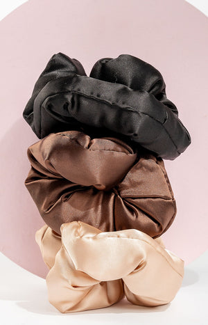 Trio de chouchous en satin - Marron & beige - Cheveux