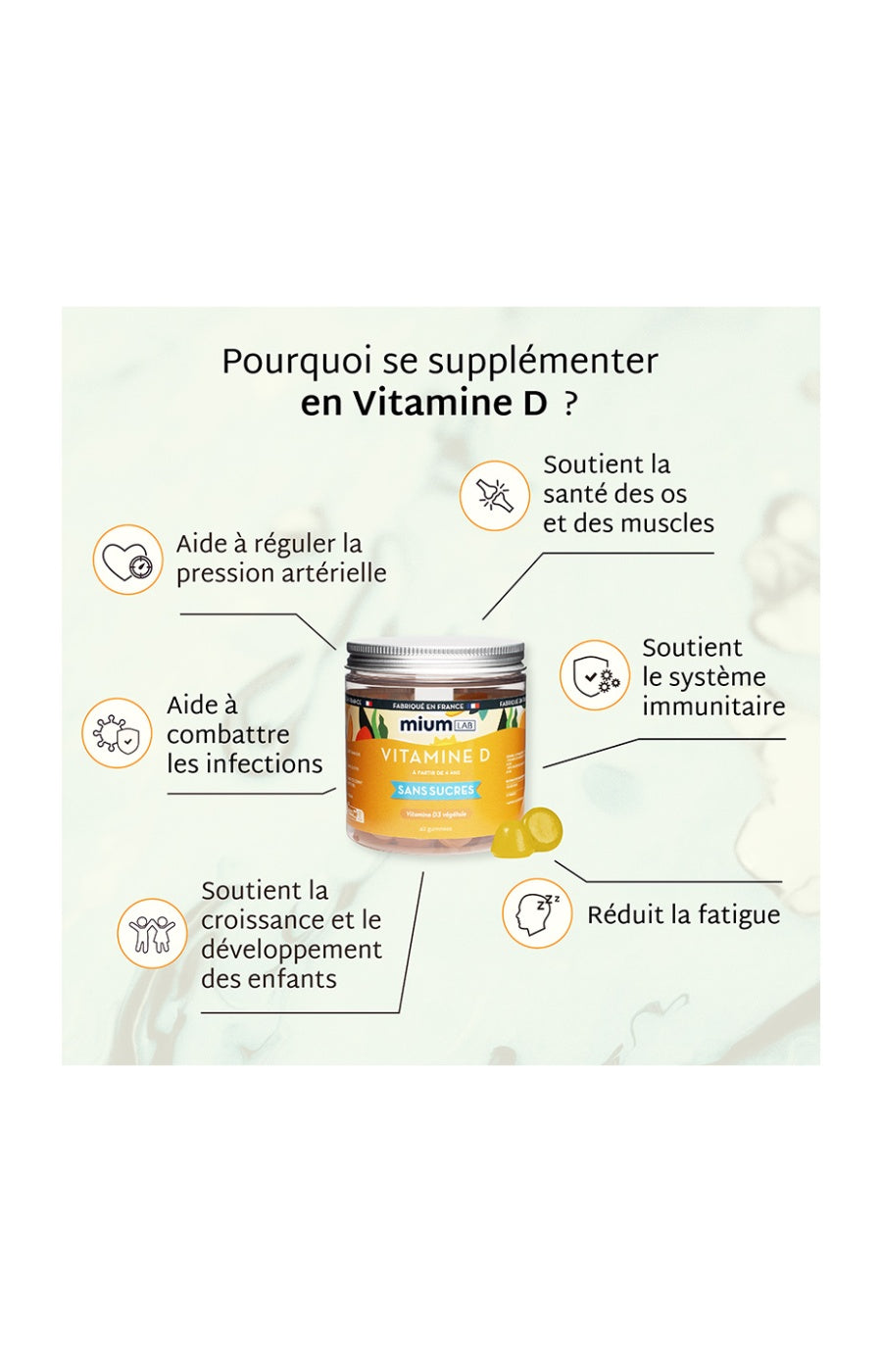 Gummies vitamine D - Mangue - Sans sucres - 21 jours