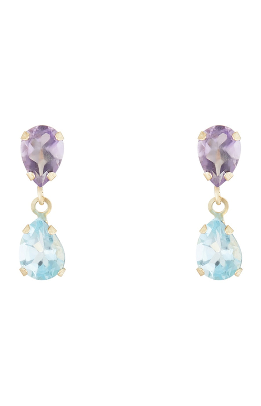 Boucle d'oreilles - Gouttes - Or jaune 375/1000 & améthyste & topaze