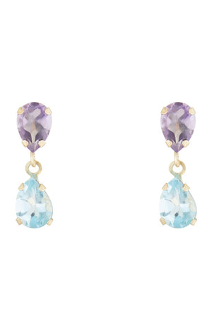 Boucle d'oreilles - Gouttes - Or jaune 375/1000 & améthyste & topaze