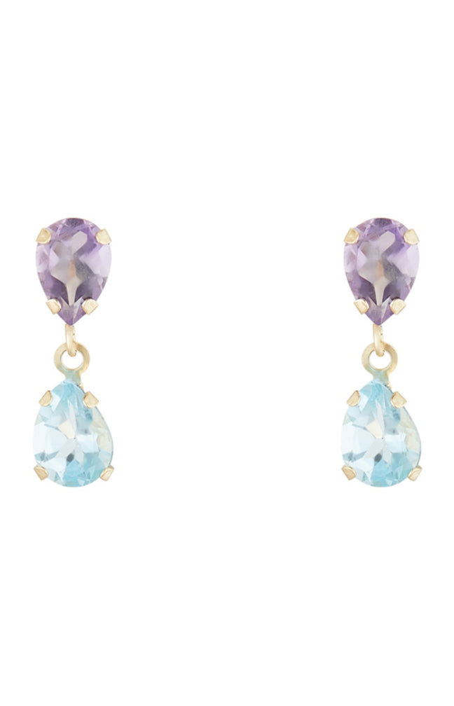 Boucle d'oreilles - Gouttes - Or jaune 375/1000 & améthyste & topaze