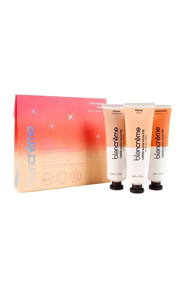 Coffret crèmes hydratante mains naturel - Fraise, pêche & pamplemousse - 3 x 30 ml