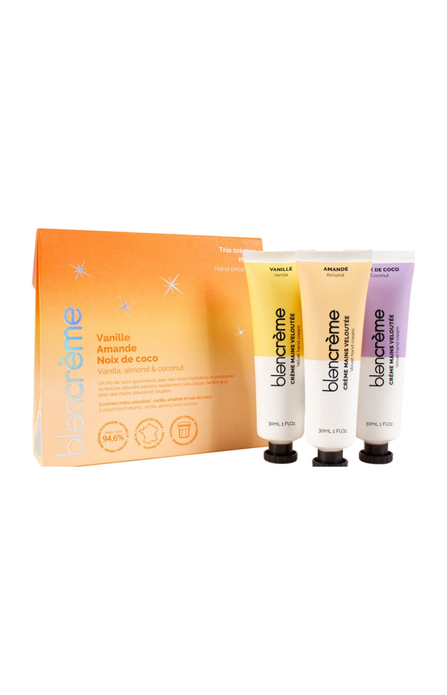 Coffret crèmes hydratante mains naturel - Vanille, amande & coco - 3 x 30 ml