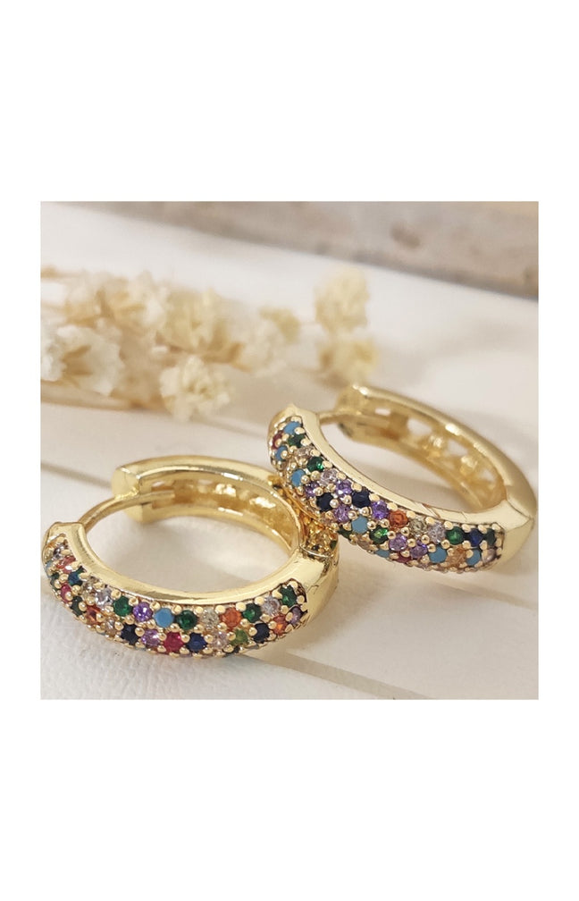 Boucles d'oreilles - Mini créoles - Multicolore - Laiton plaqué or & zircon