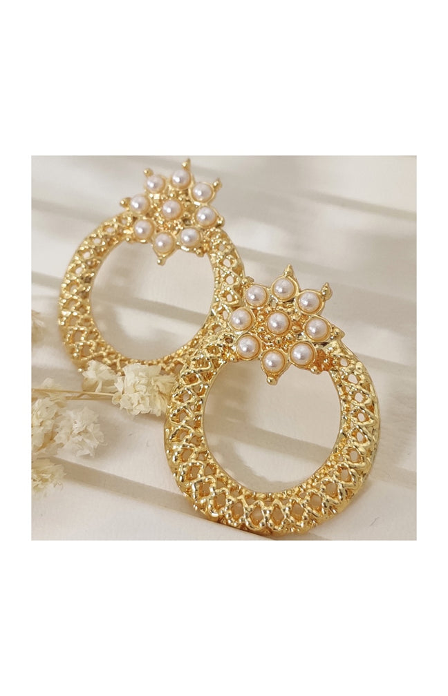 Boucles d'oreilles créoles - Laiton plaqué or & perles