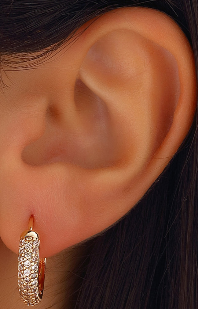 Boucles d'oreilles - Mini créoles - Laiton plaqué or & zircon
