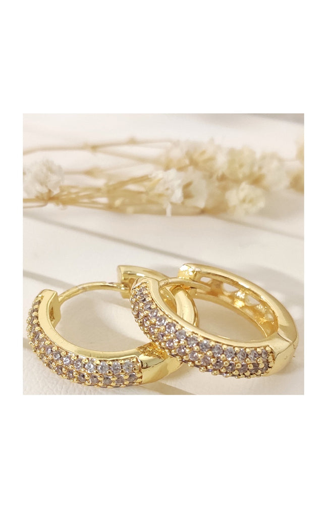 Boucles d'oreilles - Mini créoles - Laiton plaqué or & zircon