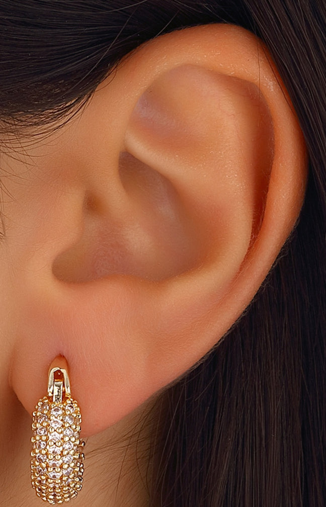 Boucles d'oreilles - Mini créoles - Laiton plaqué or & zircon