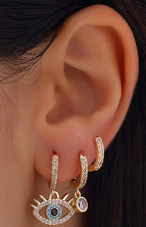 Troi boucles d'oreilles pendantes - Laiton plaqué or & zircon