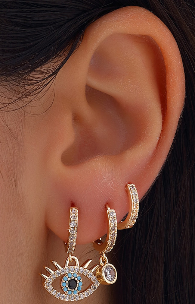 Troi boucles d'oreilles pendantes - Laiton plaqué or & zircon