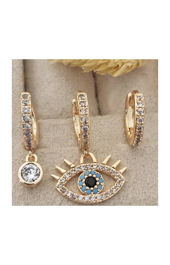 Troi boucles d'oreilles pendantes - Laiton plaqué or & zircon