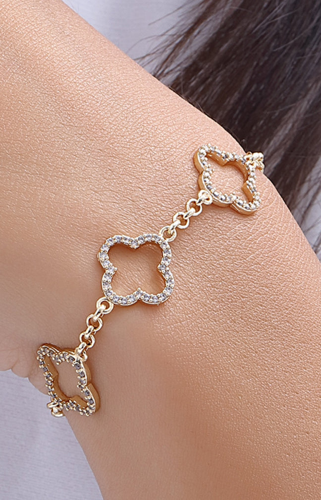 Bracelet trèfle - Laiton plaqué or & pierres de nacre - Doré