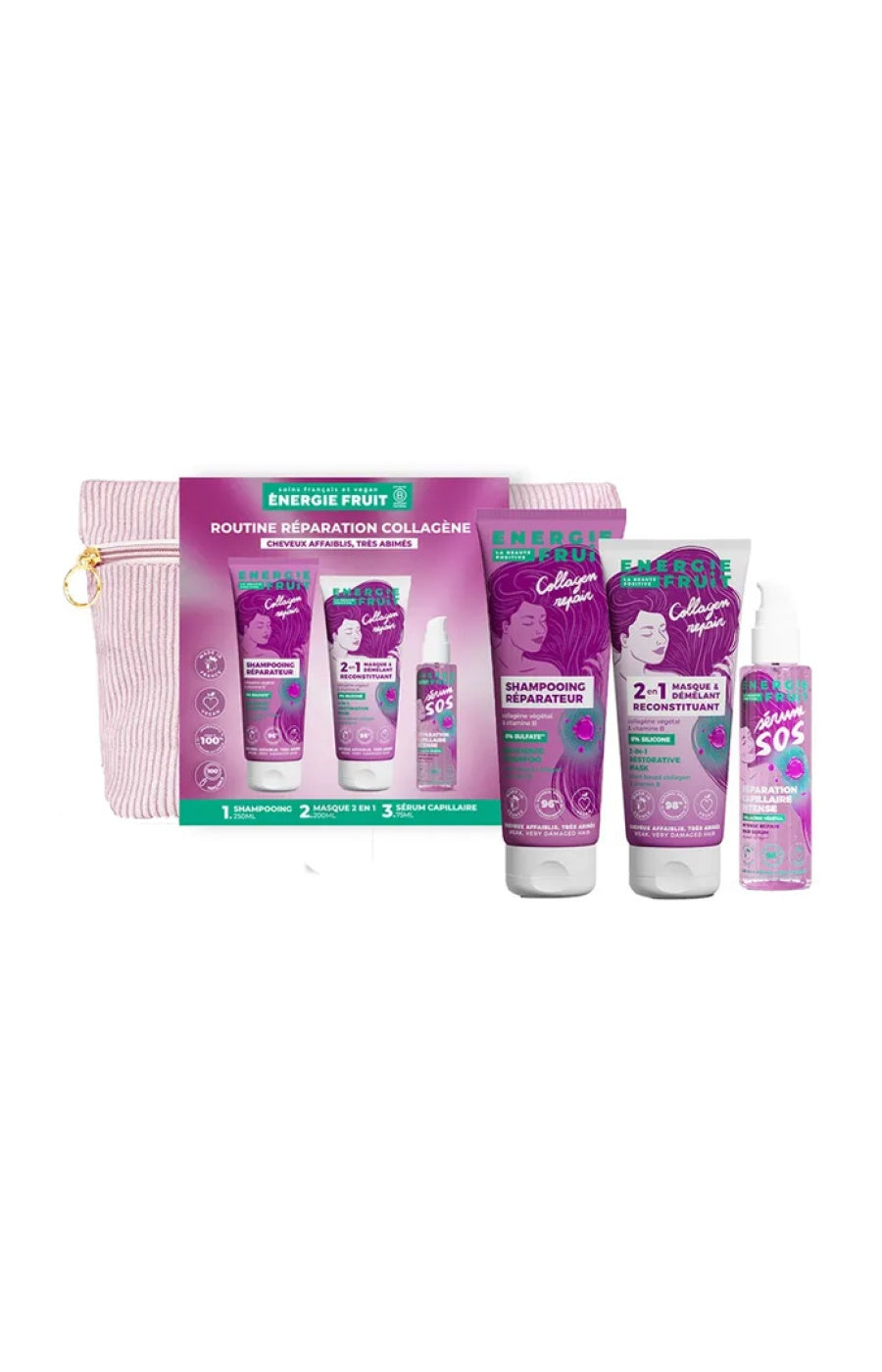 Trousse routine réparatrice - Collagène & vitamine B - Cheveux très abîmés - 3 produits