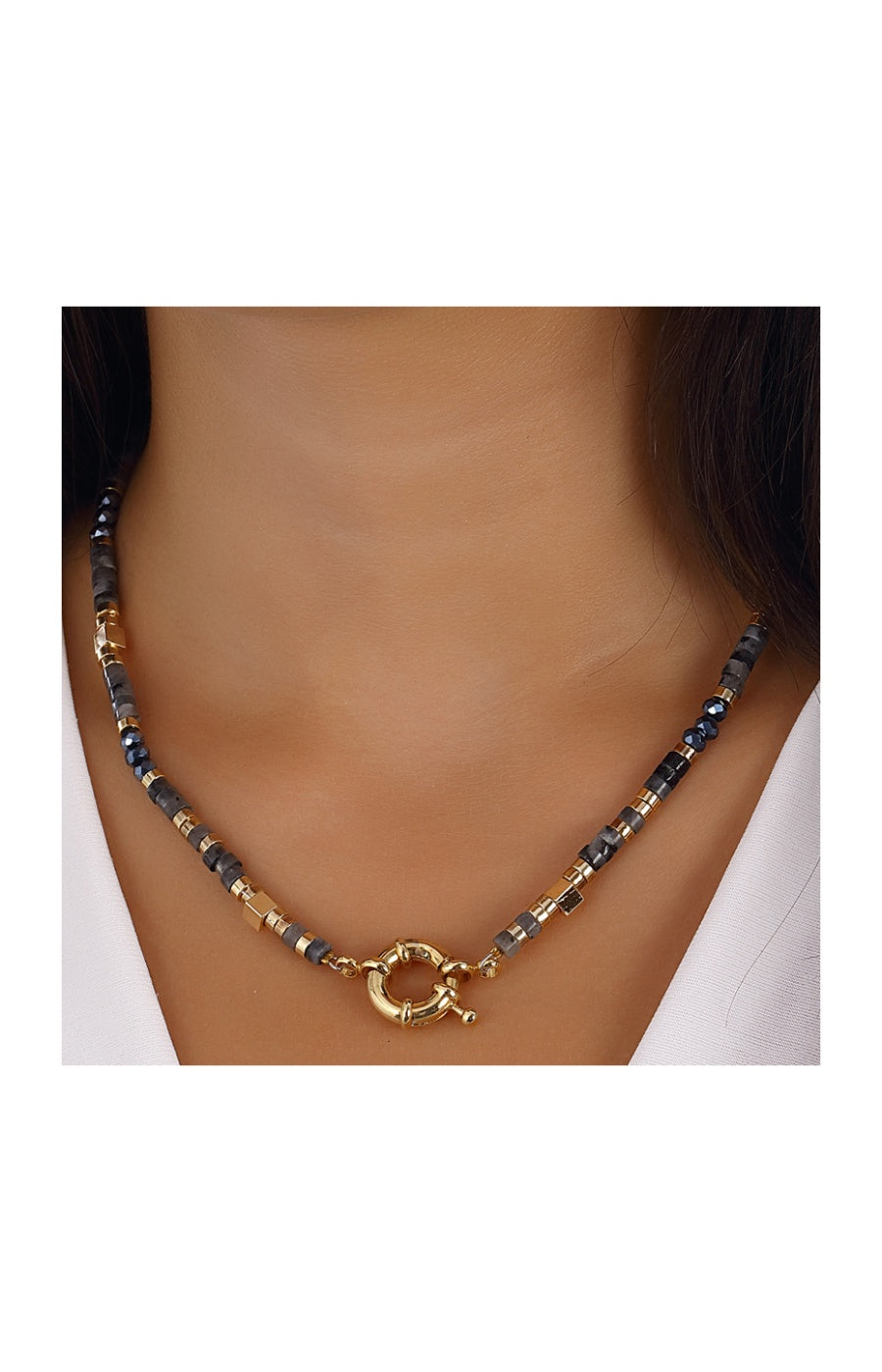 Collier - Laiton plaqué or & pierres de cristal