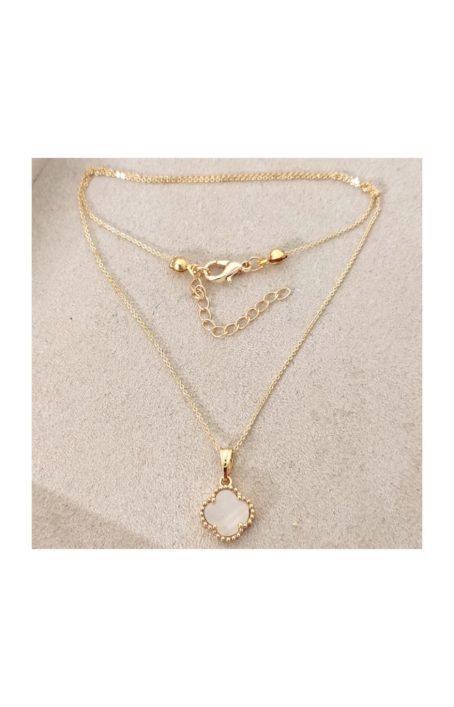 Collier trèfle - Laiton plaqué or & perle nacre
