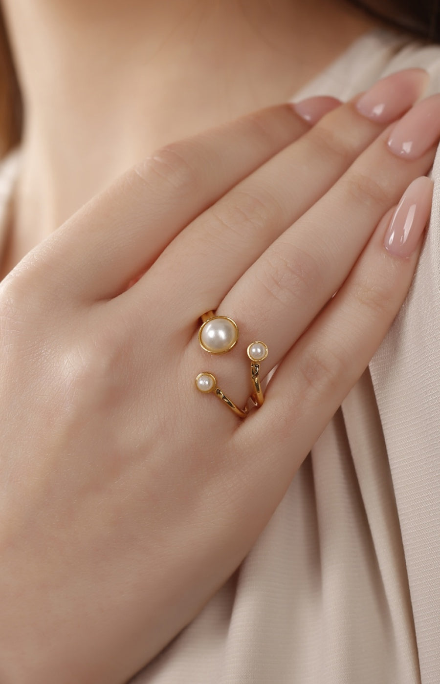 Bague ajustable - Laiton plaqué or & perle