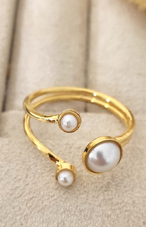 Bague ajustable - Laiton plaqué or & perle