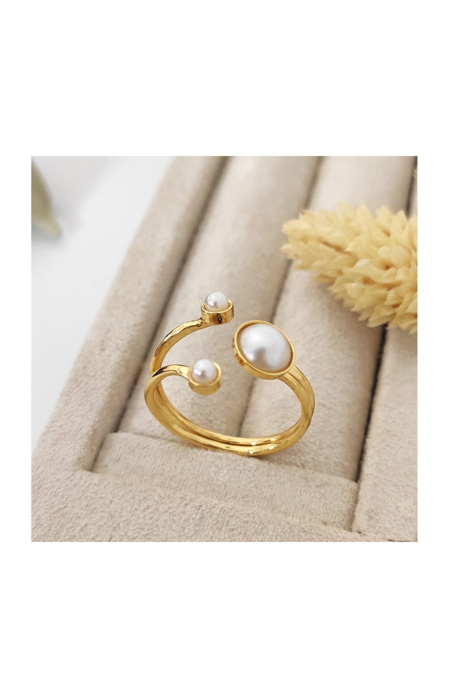 Bague ajustable - Laiton plaqué or & perle